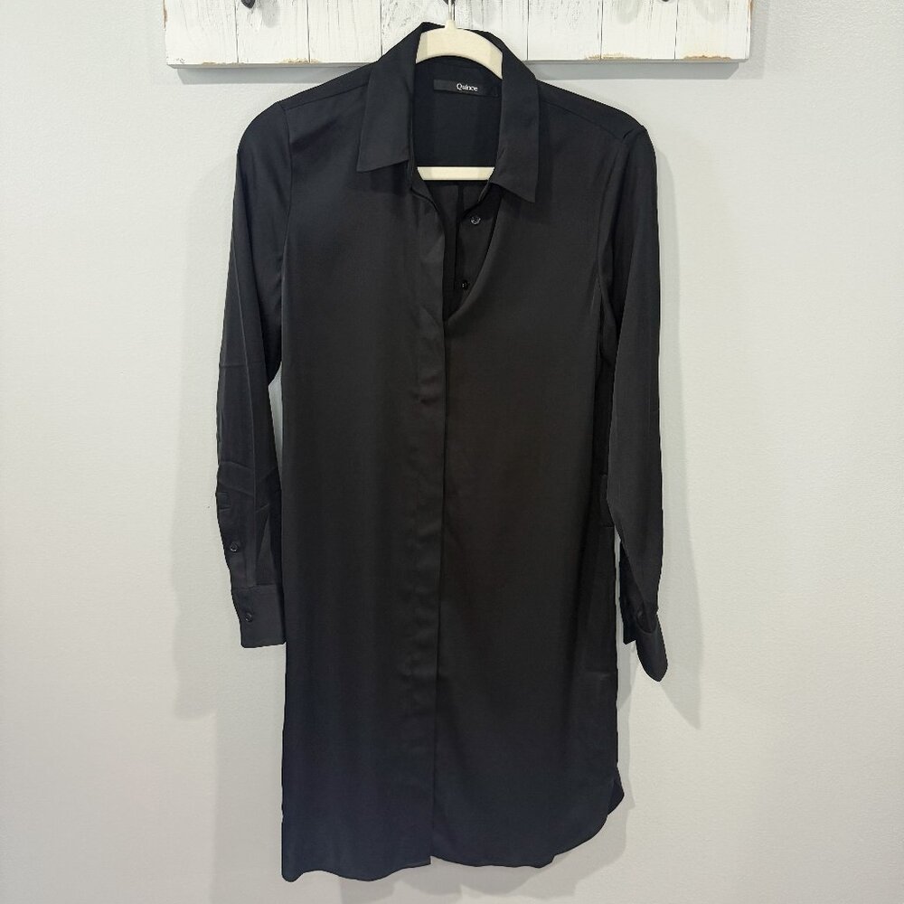 Quince Silk Stretch Mini Shirt Dress Black XS (No Belt)